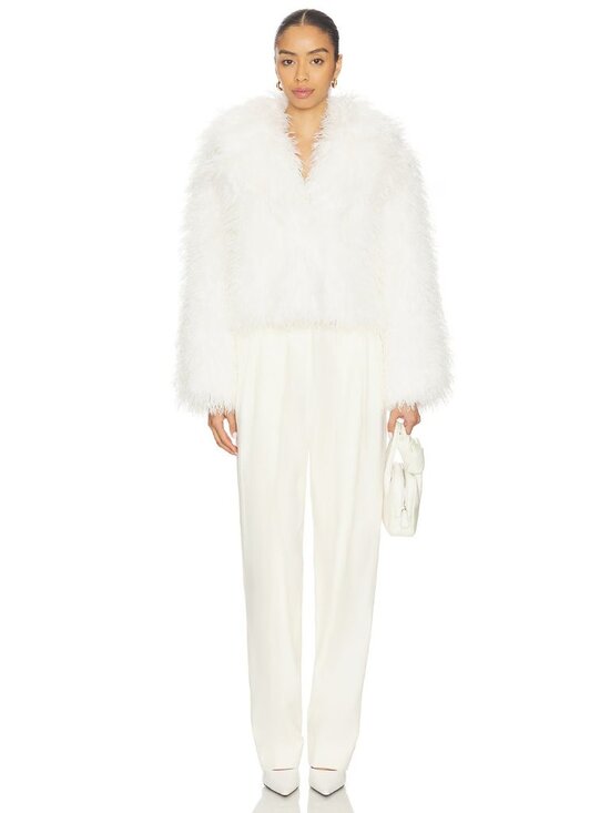 Hudson Jeans Mongauxlian Cropped Coat in Natural Faux Fur Ivory - Picture 4 of 4